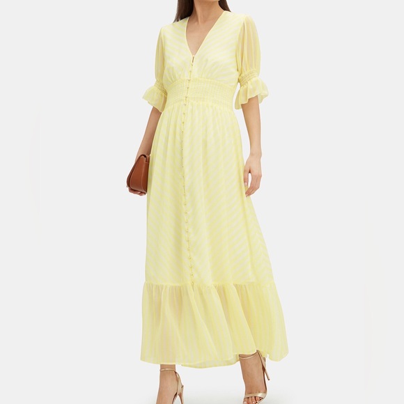 Notes Du Nord Kennedy Maxi Dress Yellow White Stripe 36 Small NWT - Picture 1 of 12